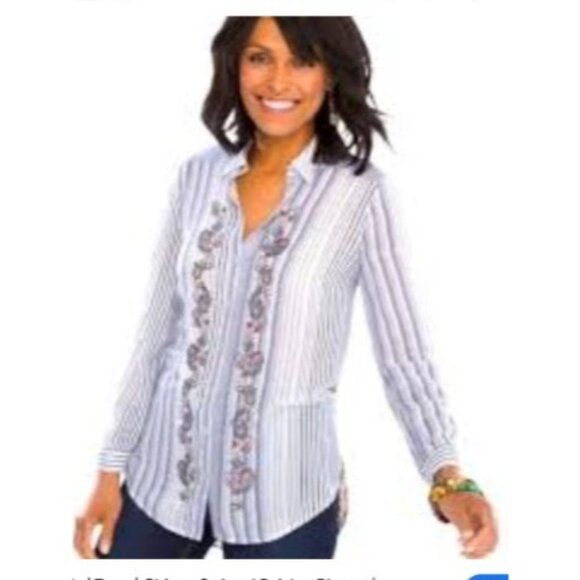 Chicos 3 Womens Size XL embroidered Paisley Stripe Button-Front Shirt tunic boho - Picture 2 of 5